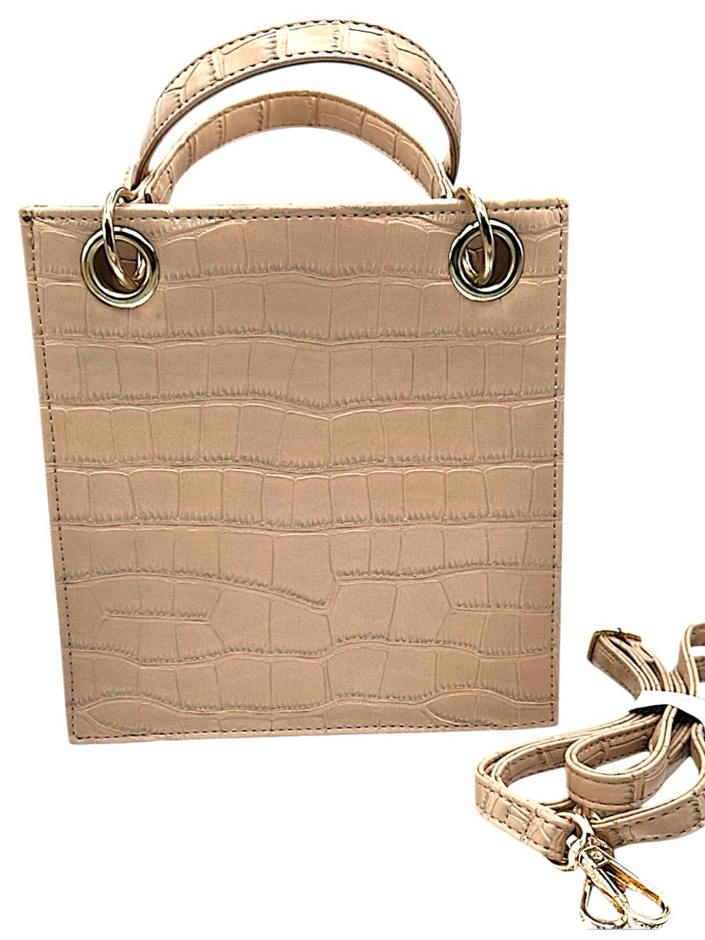 Olivia Miller NWOT Tan Croc Embossed Tote Shoulder Bag Nude Beige Gold Hardware